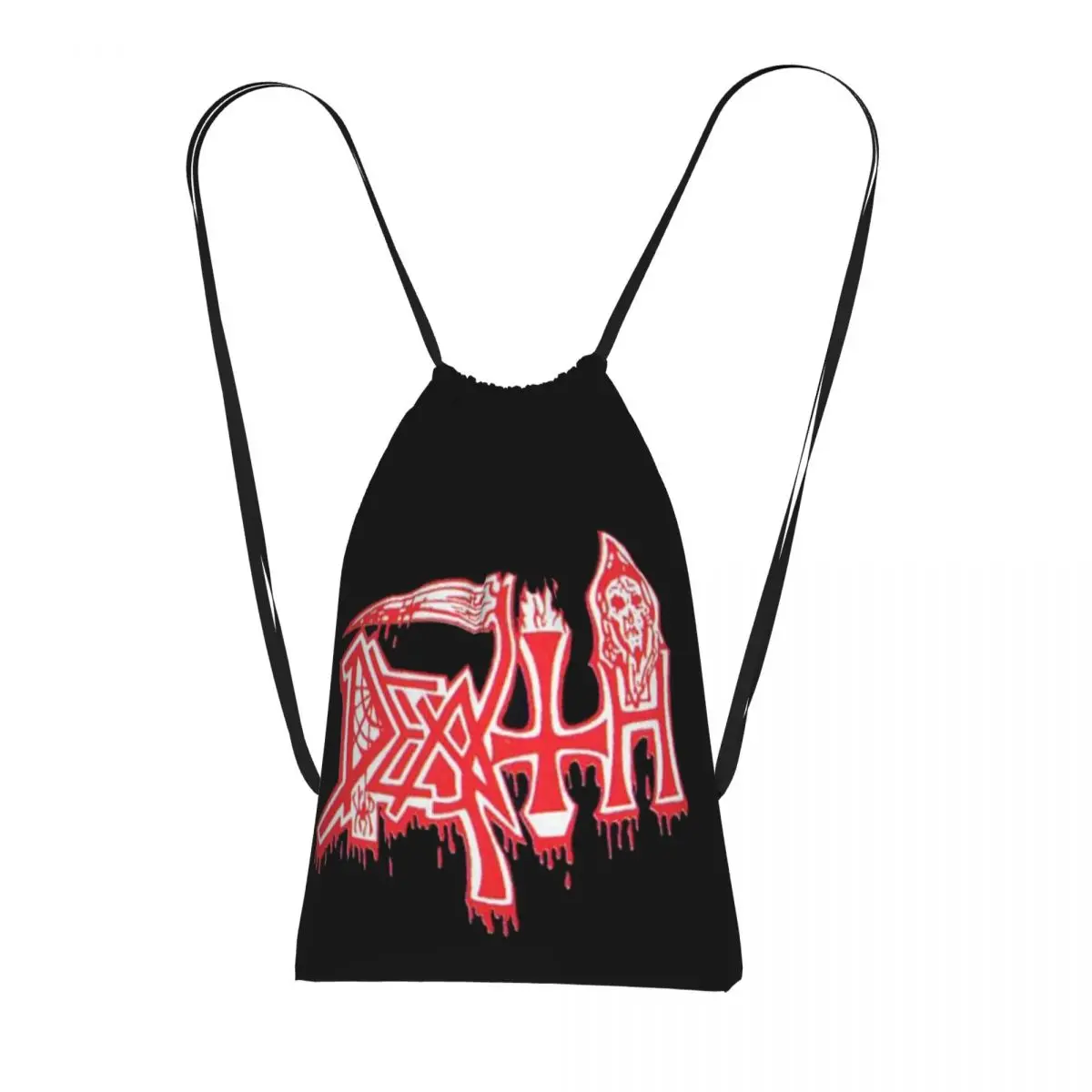 Death Band Rock Band Metal Music Drawstring Backpack hiking cycling Bag Portable Travel Drawstring Bag for Men Women