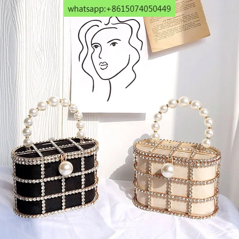 Fashionable and trendy basket bag, new and trendy pearl diamond chain bag, crossbody large capacity women's bag