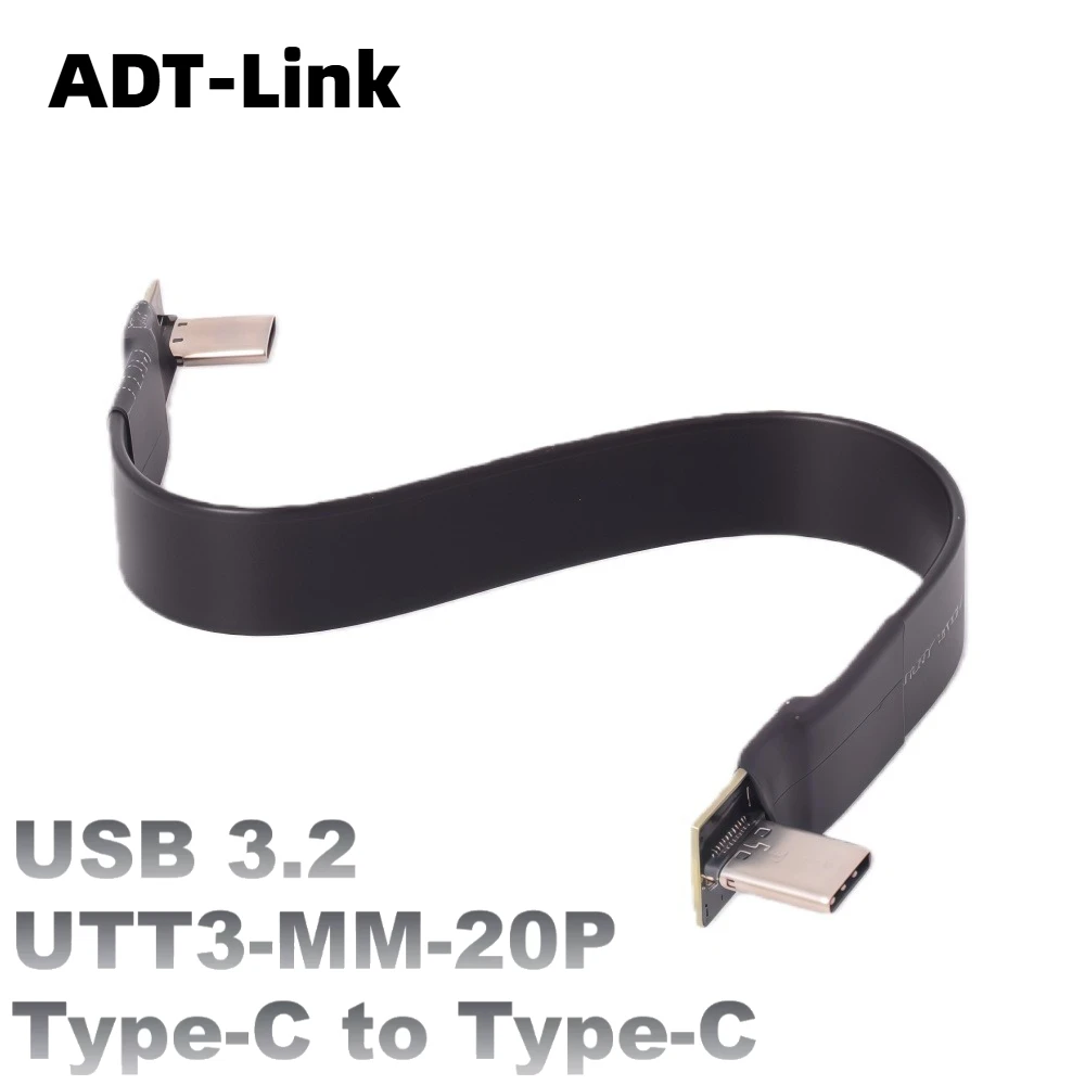 USB 3.2 USB-C Type C 3A 20Gbps EMI Shielding Built-In Flat Cable Male/Male Extension Gen2x2 20G/bps for High-Speed Data Transfer