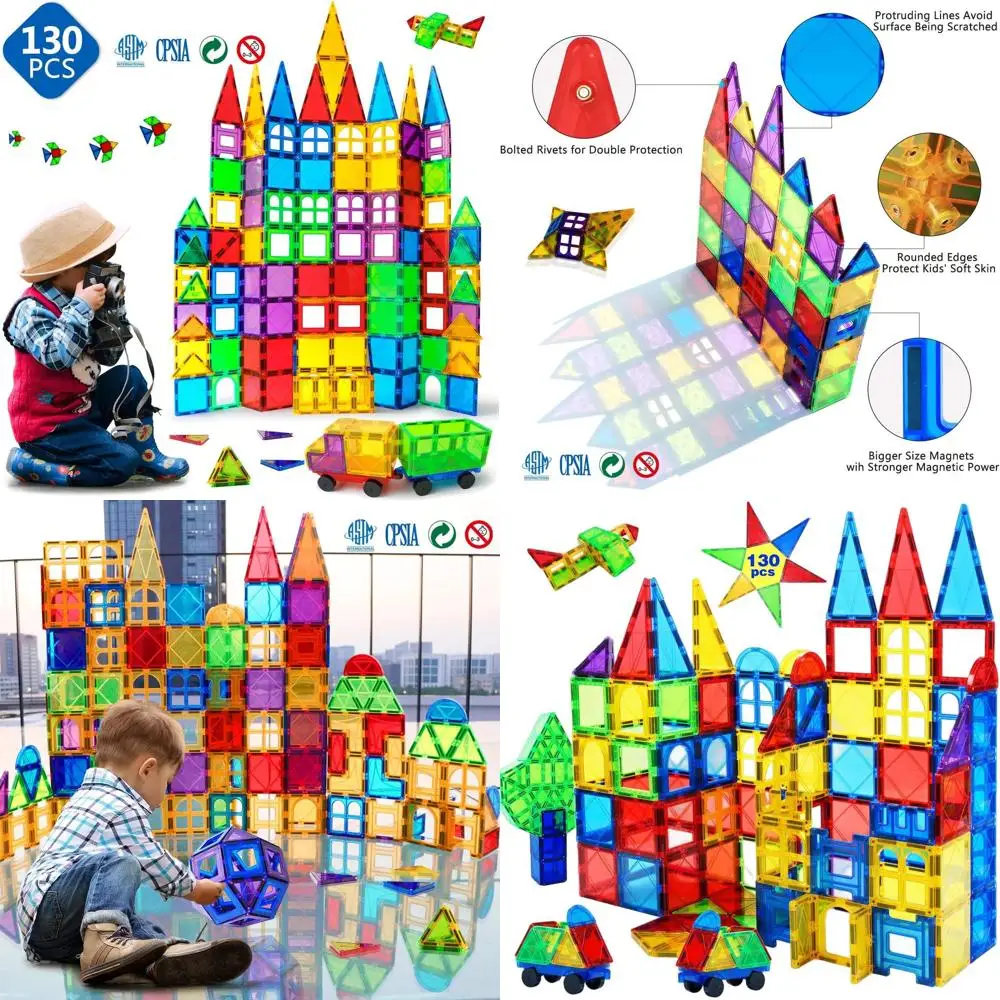 ชุดบล็อกแม่เหล็ก 130 ชิ้นสำหรับเด็กอายุ 4-10 ปี ของเล่นแม่เหล็กที่เหมาะสำหรับเด็กชายและเด็กหญิง