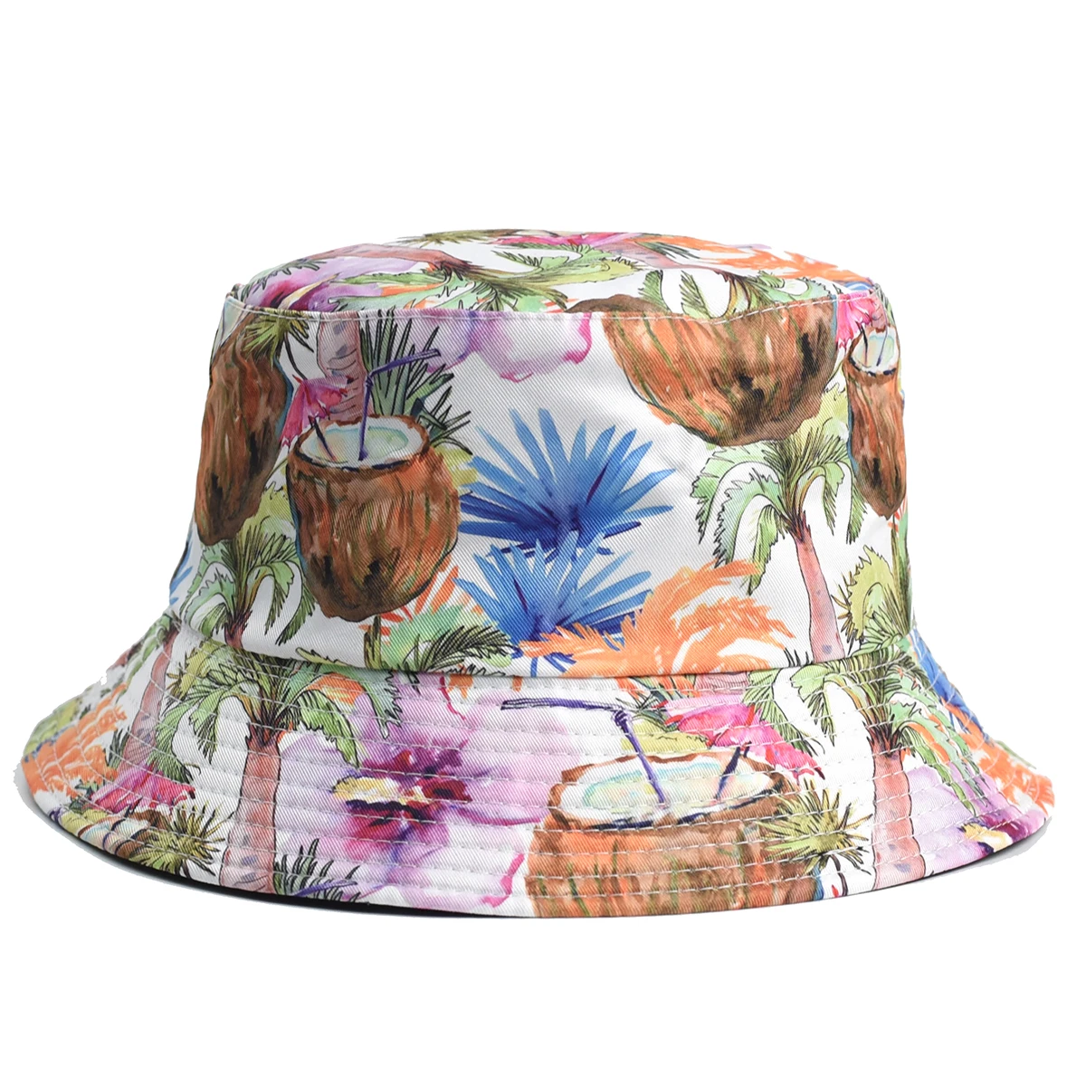 Cartoon Bucket Hat coconut palm Print Panama Fisherman Hats Men Women Unisex Double Sides Hip Hop Creative Summer Gorros Cap