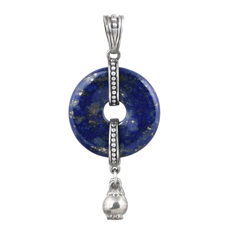 

Real Pure S925 Sterling Silver Natural Lapis Lazuli Lucky Unique Geometry Pendant