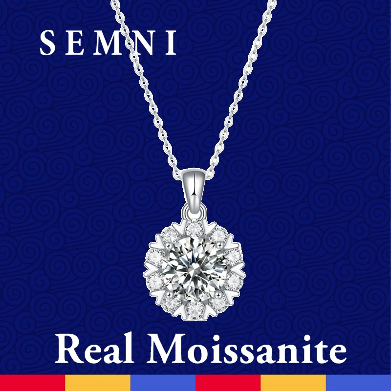 

SEMNI Luxury 5.0ct Certified Moissanite Diamond Snowflake Pendant For Women 18k Gold Pated Brilliant Halo Necklace Love Gifts