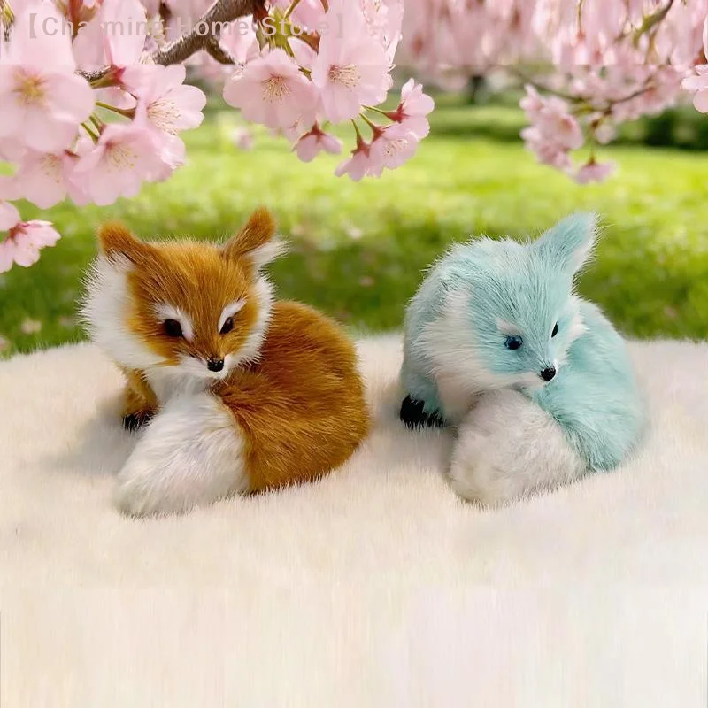 【M】Soft Squatting Mini Plush Simulation Fox Soft Lifelike Plush Stuffed Fox Doll Cute Colorful Animal Figurine Home Decor
