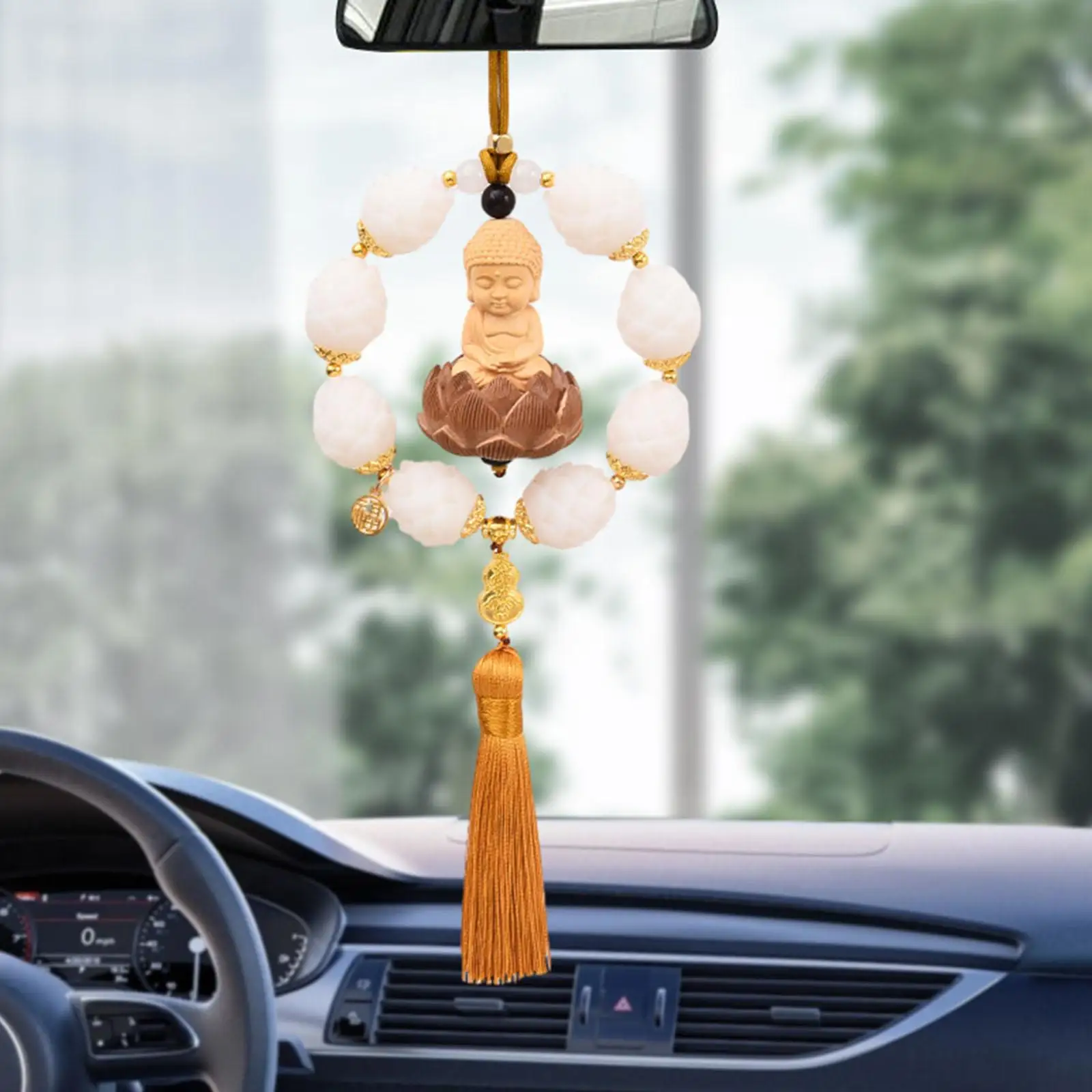 Buddha Statue Resin Car Rearview Mirror Pendant Feng Shui Dangle Ornament Auto Interior Hanging Decoration for Home Office Gift