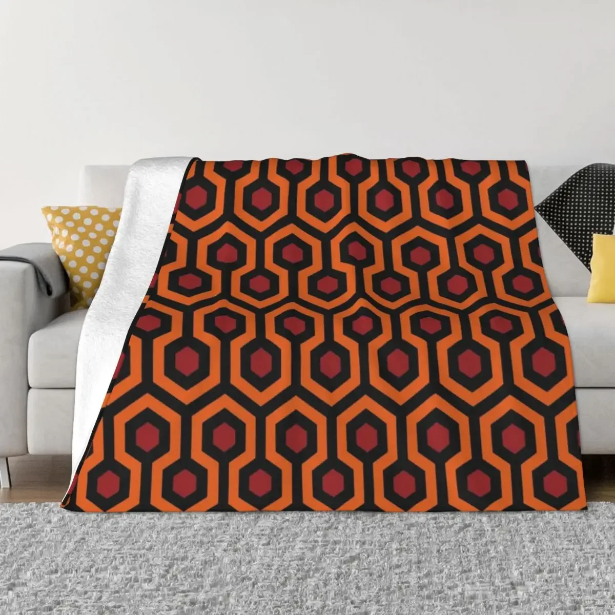 Geometric Pattern: Looped Hexagons: Orange/Red/Black Throw Blanket sofa bed christmas gifts Beach Soft Plaid Blankets