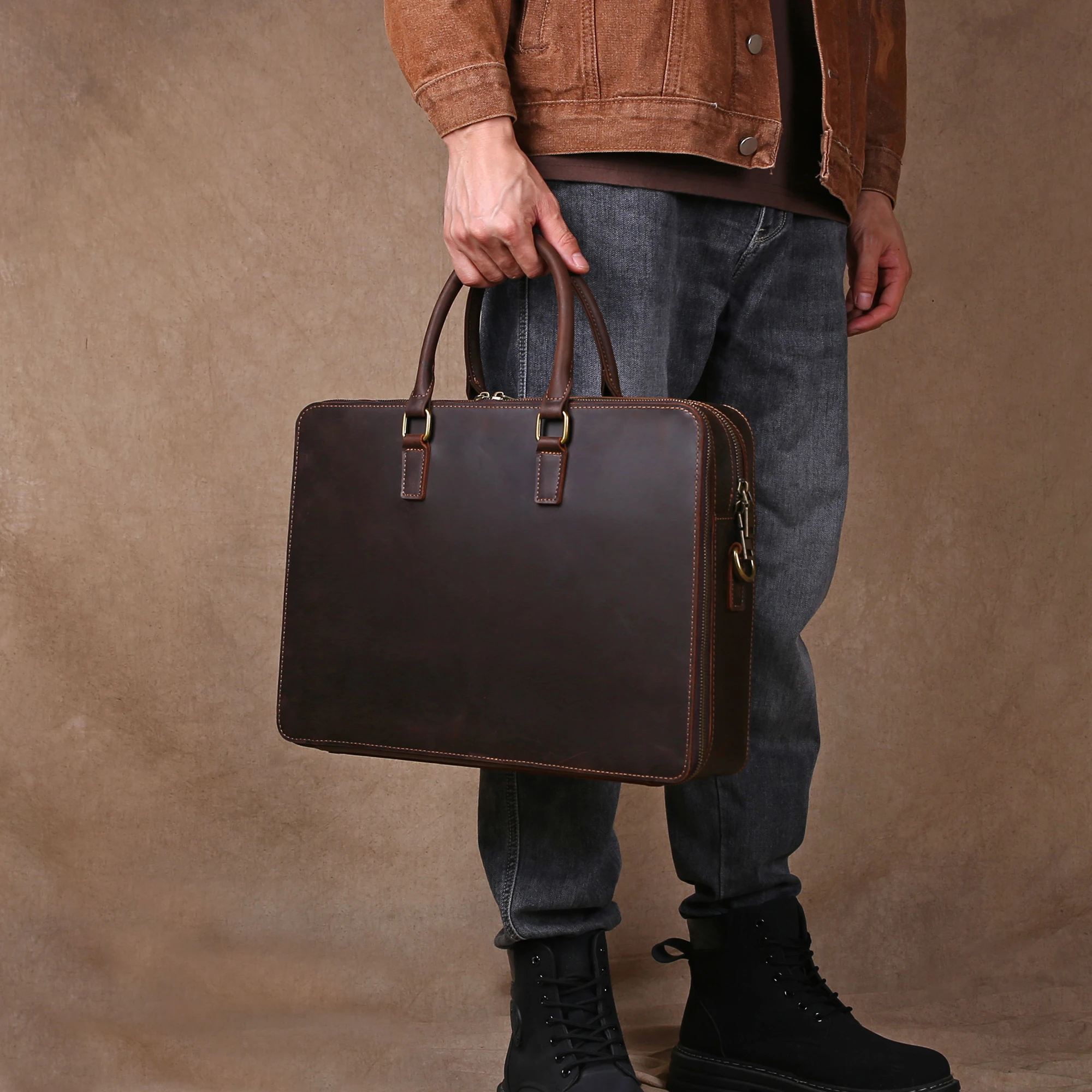 Valigetta originale business casual in vera pelle, borsa a mano, borsa per computer in pelle di vacchetta con strato superiore, borsa a tracolla singola