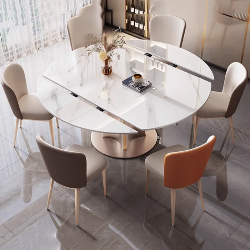 Light Luxury Rock Slab Dining Table Chair Combination Extendable Dining Table For High-end Restaurant Simple Kitchen Table Chair