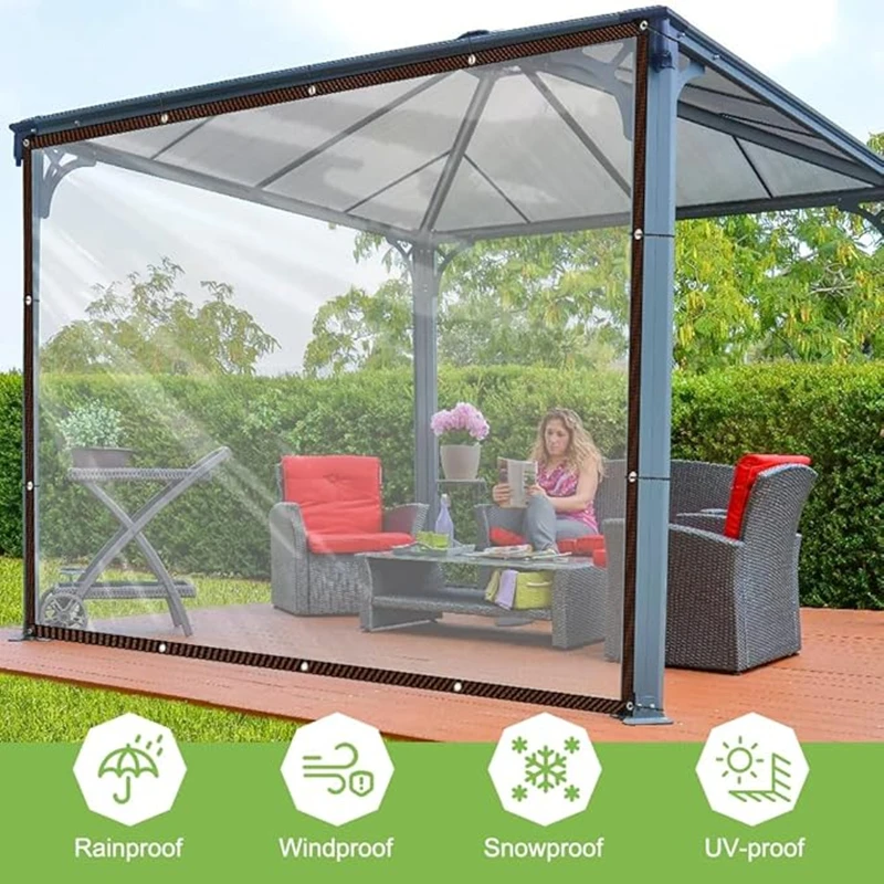 

0.35mm Customizable Outdoor Transparent Tarp PVC Tarpaulin Windproof Tear Resistant for Garden Gazebo Greenhouse Balcony Window