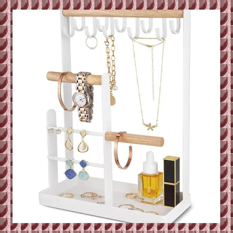 

A95G Necklaces Hanging Jewelry Stand Holder Organizer With Ring Tray, Small Jewelry Display Storage Tower
