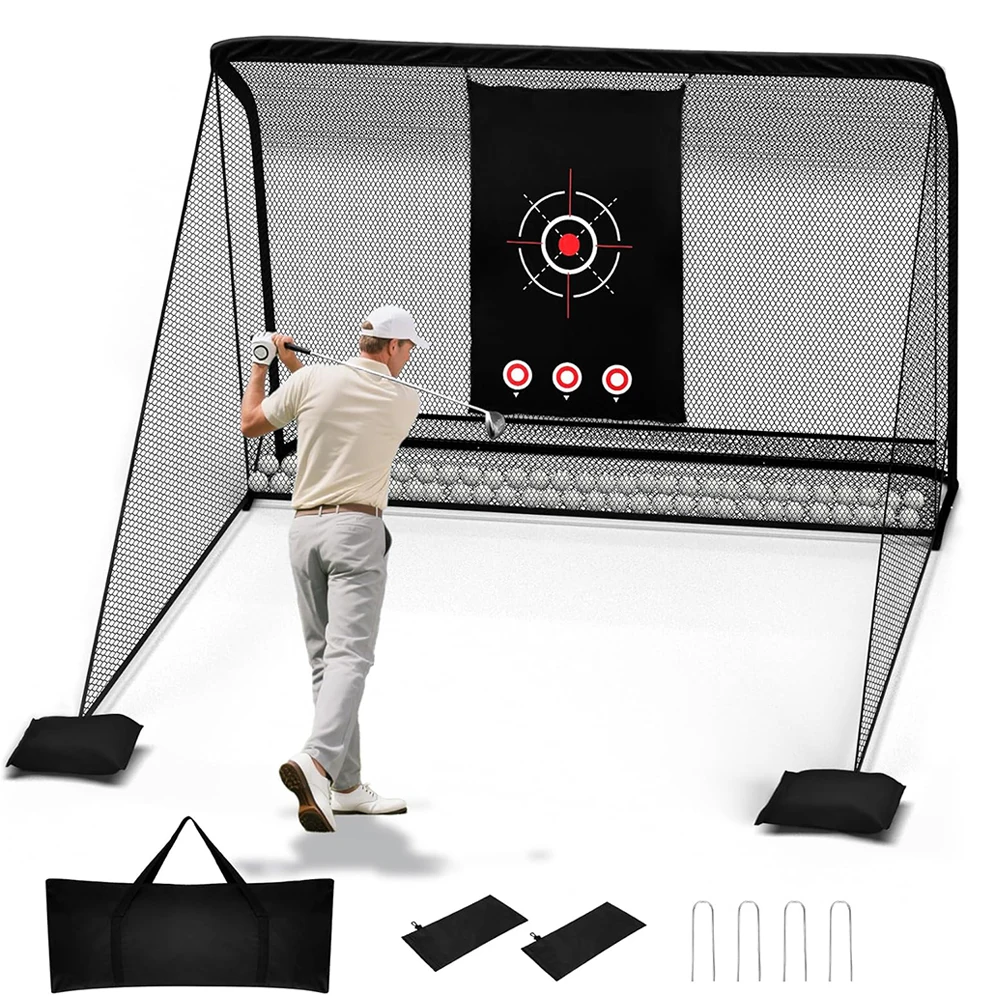 10x7ft Heavy Steel Frame with 2 Net Side Barriers for Backyard Driving Chipping Swing Training Golf Cage Practice Hitting Net