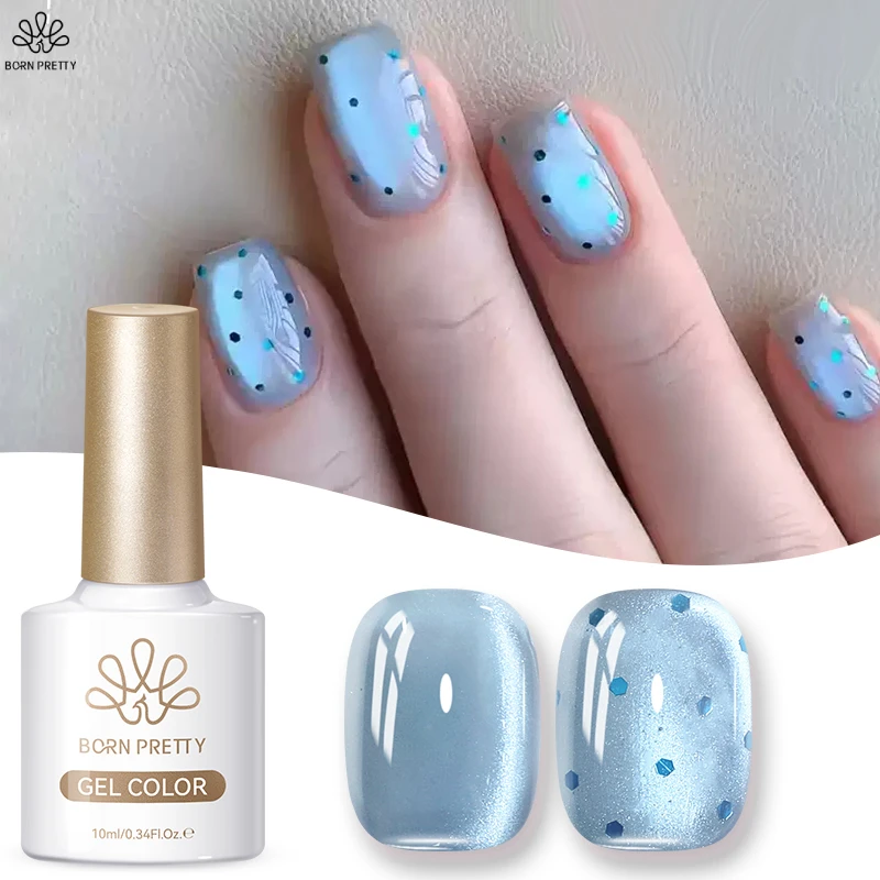 BORN PRETTY 10ml Crescents Bay Colored Cat Magnetic Gel Blue Glitter Shine Soak Off UV Gel Nail Art Varnish Nail Supplies