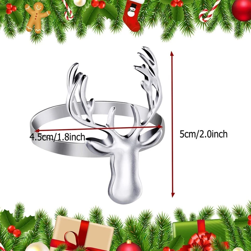 6 Pieces Deer Napkin Rings, Christmas Metal Elk Napkin Ring Holders for Christmas, Wedding, Holiday Parties,(Silver)