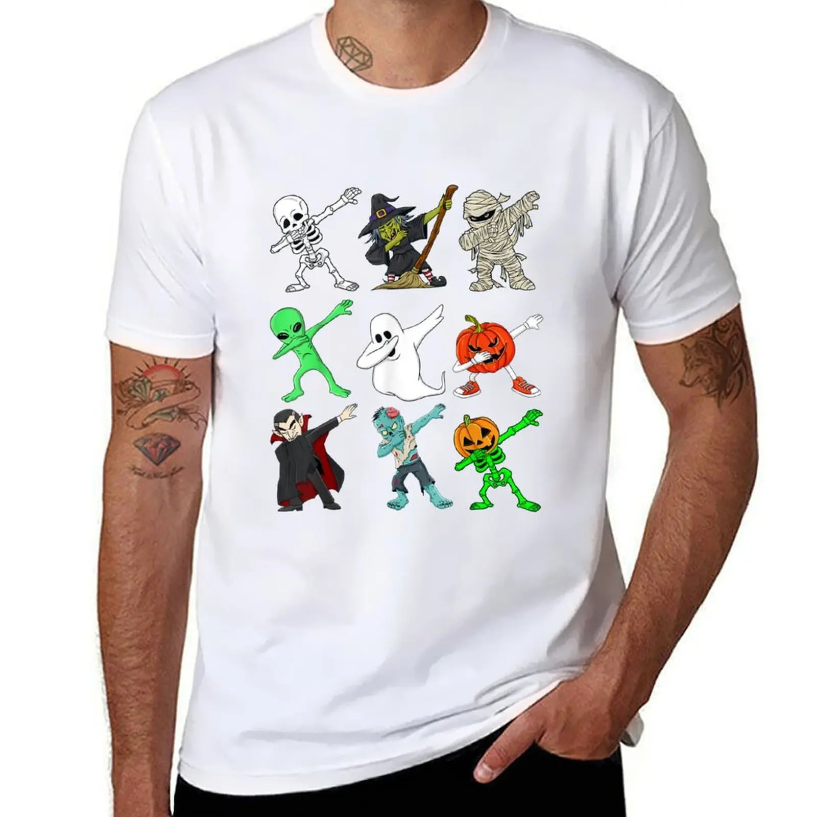 Dabbing Skeleton Witch And Monsters T-Shirt Soft Stretch Short Sleeve Top