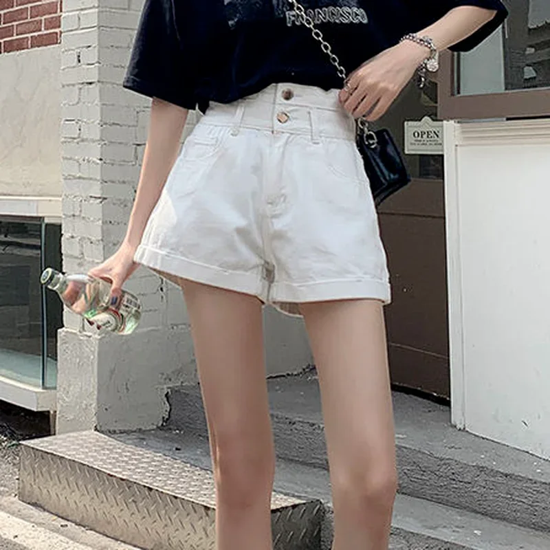 Shorts Women Korean Style Summer Newly Solid Fashionable All-match Button Pockets High Waist Streetwear Denim Hot Sale Simple