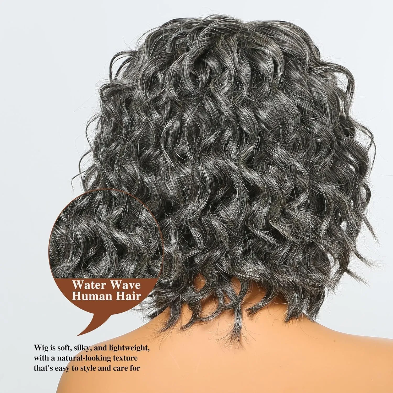 Wig Queen Stylish Salt & Pepper Wig Human Hair Water Wave Throw On & HD Curly Lace Closure Bob Wigs Pre-Cut Lace