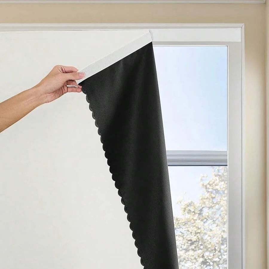 1pc Autohesion Curtains, Bedroom Blackout Thermal Insulated No Drill Room Darkening Small Drapes , Home Decor
