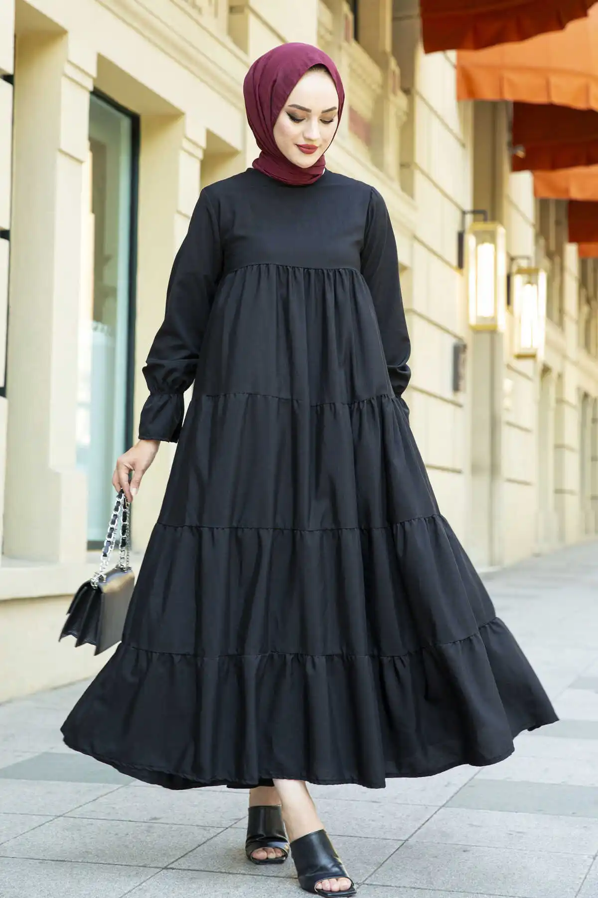 Temporary shed Straight Dress E-Black Winter Autumn 2021 Muslim Women Hijab headscarf Islamic Turkey