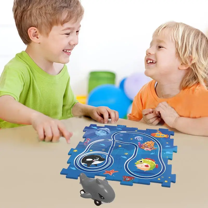 Puzzle Track Car Play Set Puzzle Track Car Playset Educational Railcar Floor Puzzle Toy Puzzle Track Car Playset For Kids