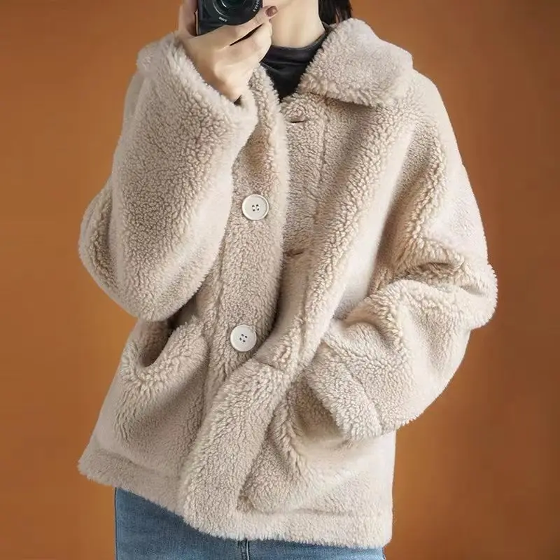 Lamb Wool Jacket for Women New Style with Sheep Shearing and Composite Fur Short and Loose Grain Lamb Wool