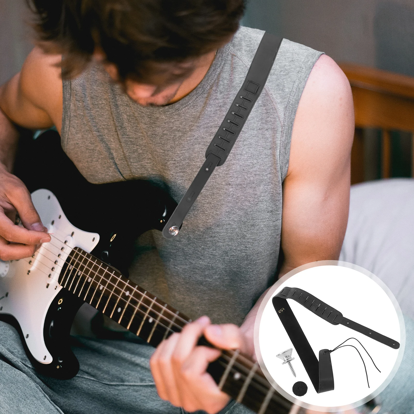 

1Pcs Guitar Strap Adjustable Cowhide Soft Comfortable Durable Practical Guitar Shoulder Belt Instrument Accessory
