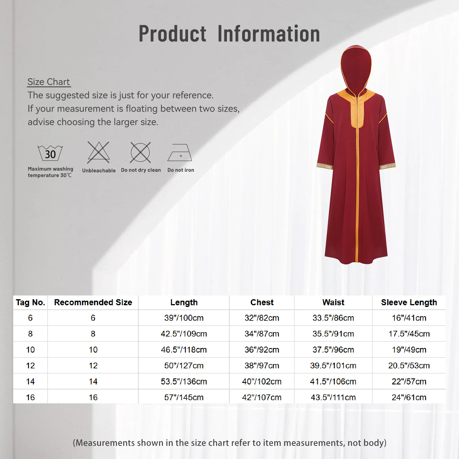 Kids Girls Muslim Robe Hooded Long Sleeves Zipped Slit Gold Embroidery Arab Gown Islamic Festival Religious Halloween Cosplay