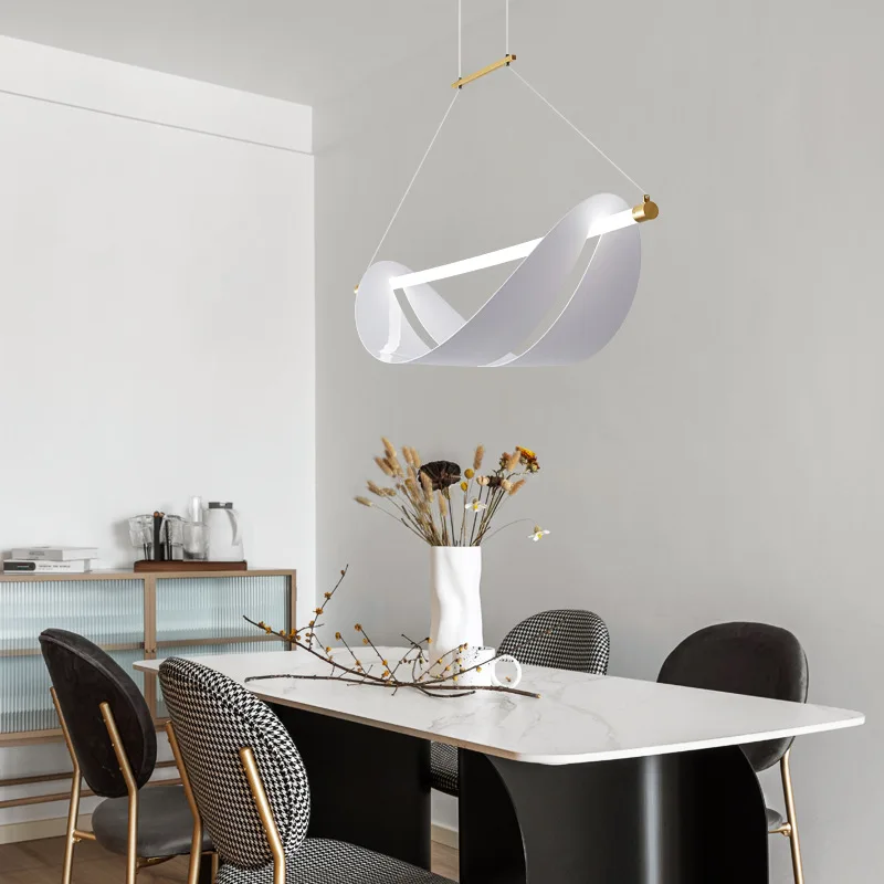 Modern Minimalist Copper White Long Design Dining Pendant Lamp LED Dimming Lighting 80cm 100cm 120cm Hanging Fixture