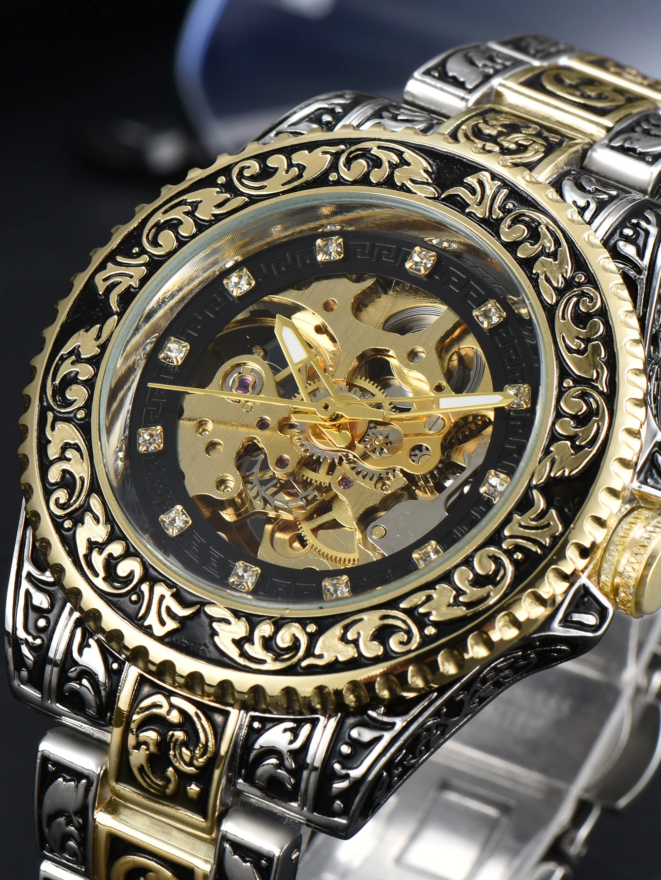 LONGLUX automatic watch luxury wholesale mechanical wristwatches stainless steel carve waterproof no logo mens watch men gift