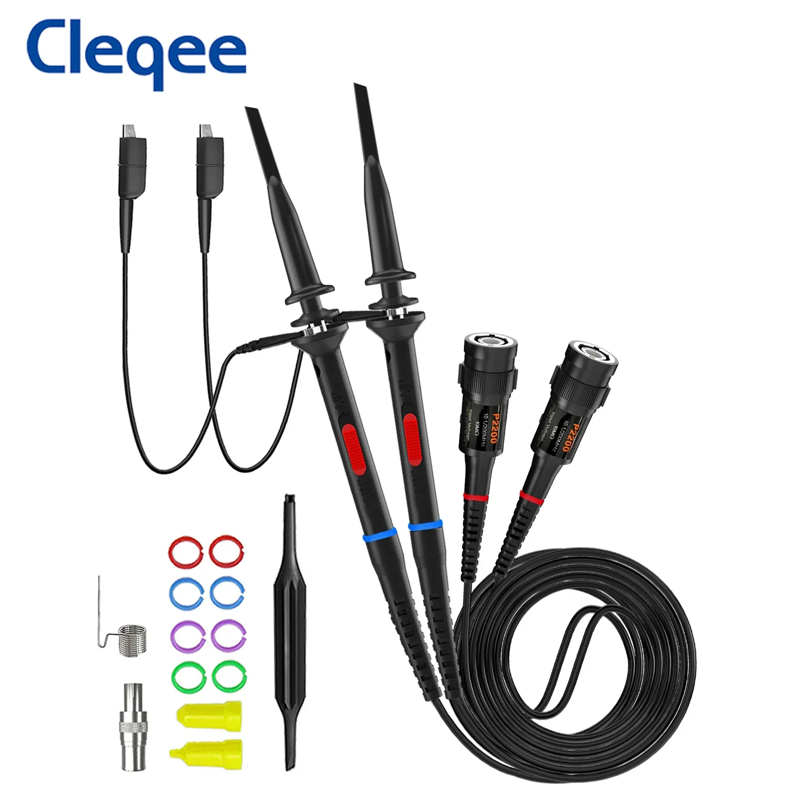 Cleqee P2200 2 szt. 200 MHz sonda oscyloskopowa X1/X10 bezpieczny zestaw zacisków przewodu testowego BNC sonda 10:1