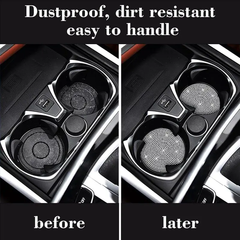 Car Cup Holder Coaster | Full Diamond Embedded, Anti-Slip Shockproof, Universal Fit, Fashion Bling, Resin Material,
