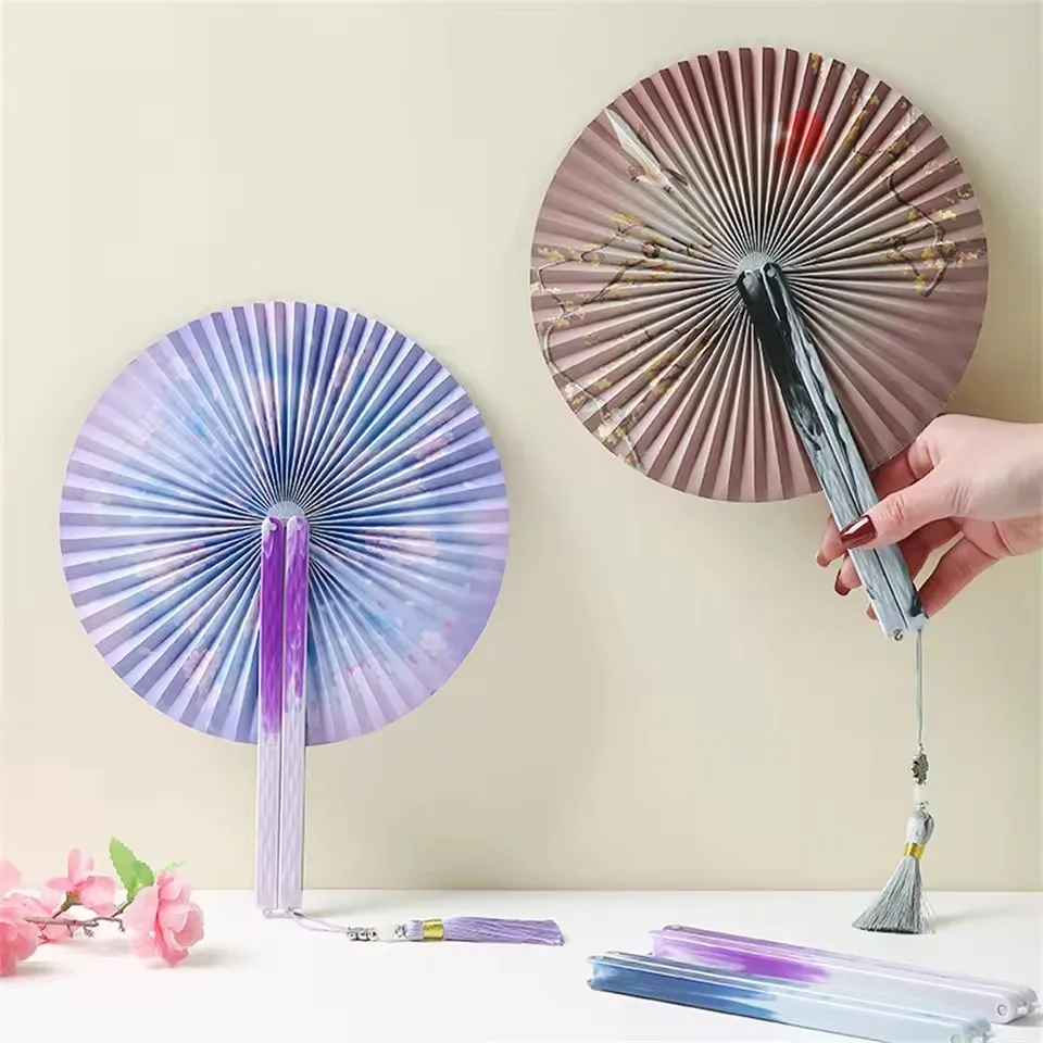 

Chinese Folding Fan - Magnetic Closure Handheld Silk Fan for Women, Traditional Hanfu Dance Fan, Ancient Style Round Fan