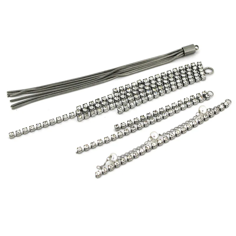 2pcs Stainless Steel Rhinestone Chain Tassel Pendant Earrings Accessories DIY Necklace Jewelry Making Materials Wholesale view 2