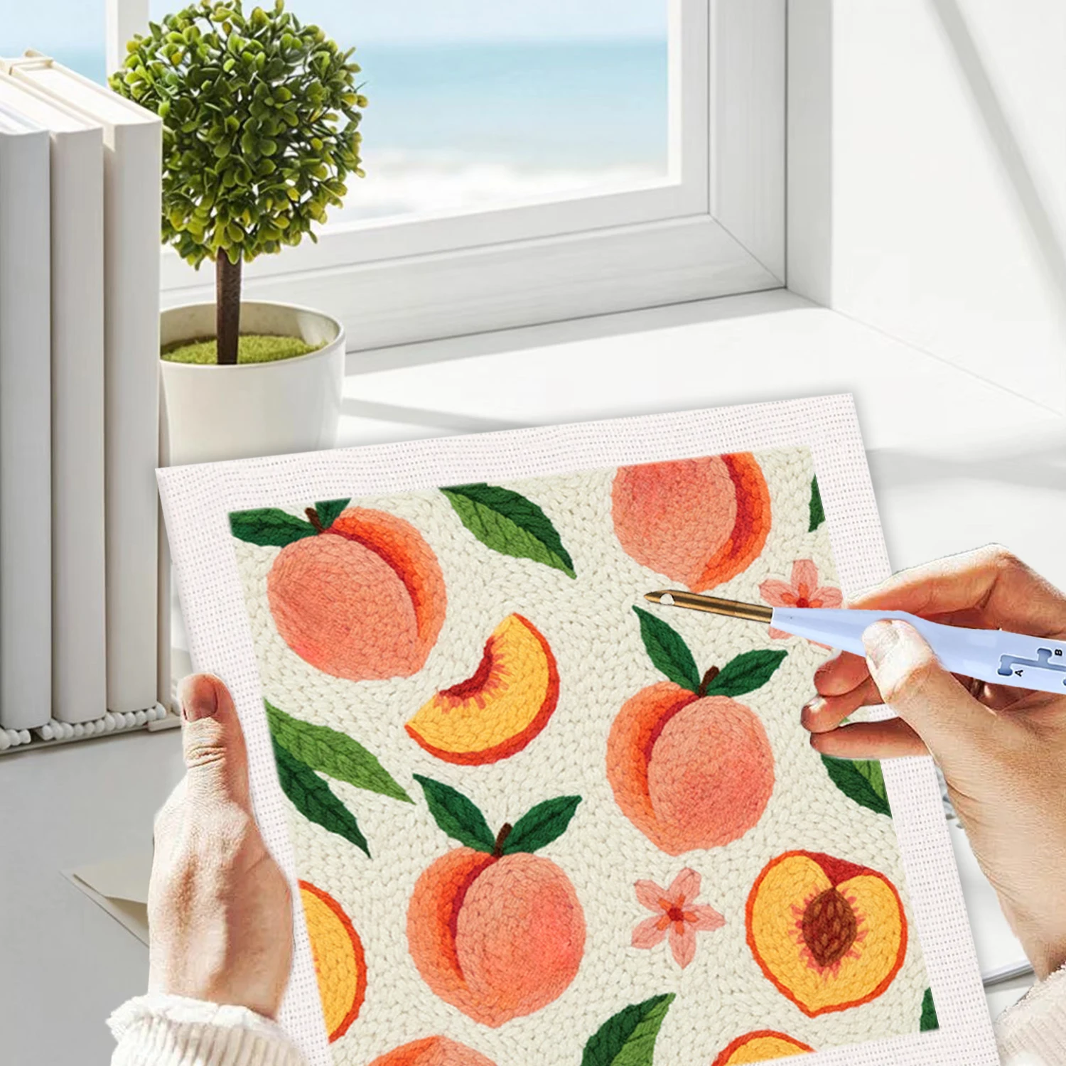

GATYZTORY 25x25cm Punch Needle Kits Home Decor Diy Kits Peach Punch Needle Kits Adults Beginner Original Gifts Beginner Embroide