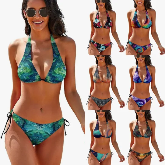 

2025 new sexy bikini lace-up swimsuit women's split bikini tight backless