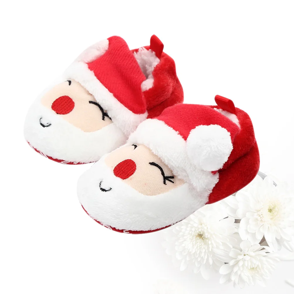 

1 Pair 11Cm -Lined Baby Shoes Non-Slip Rubber Sole Soft Prewalker Moccasins For Infant Toddler Girls Snowman Design Red