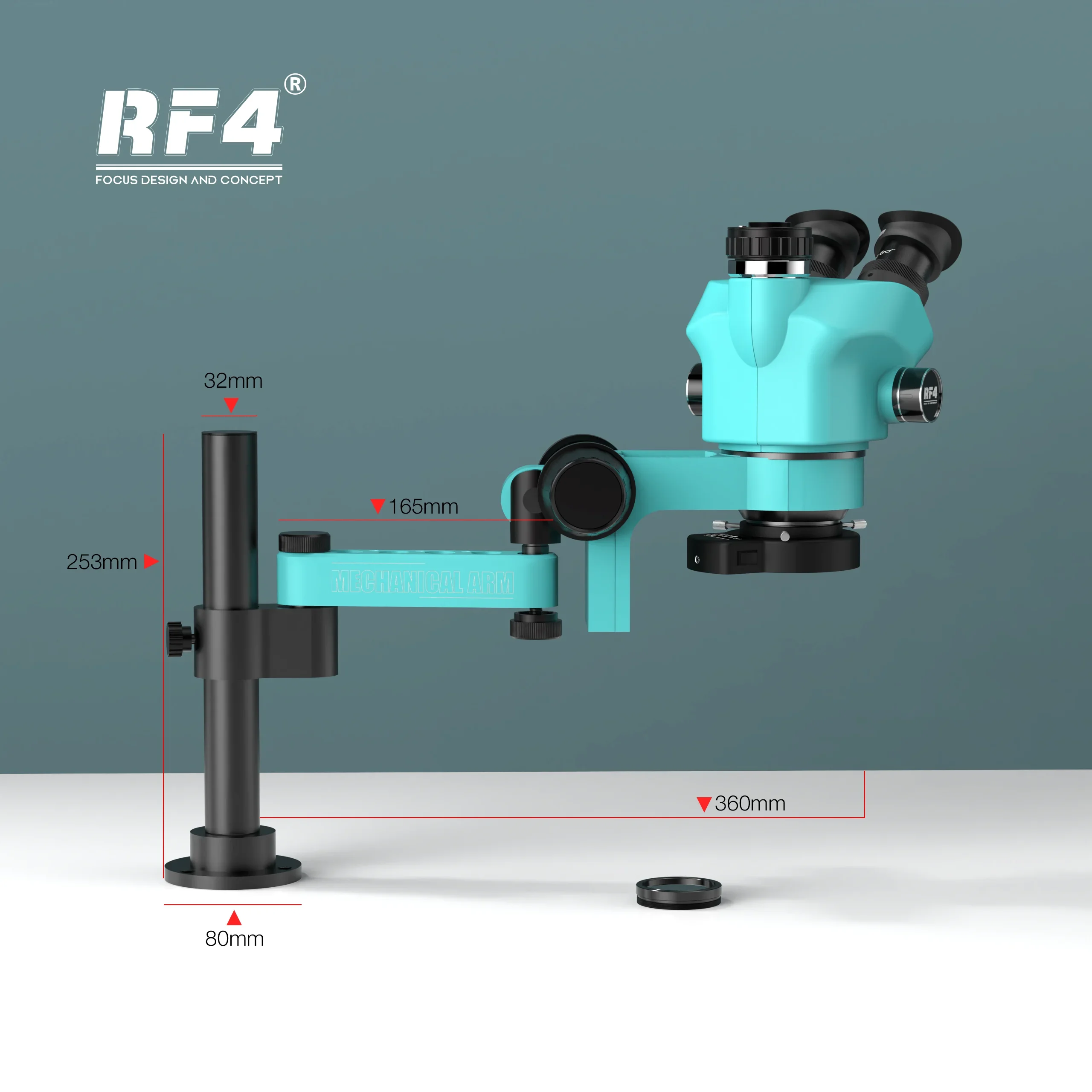 RF4 Simul Focal Rotation Articulating Arm Trinocular Stereo Microscope for Phone PCB Soldering Industrial Lab /Jewelry Appraisal