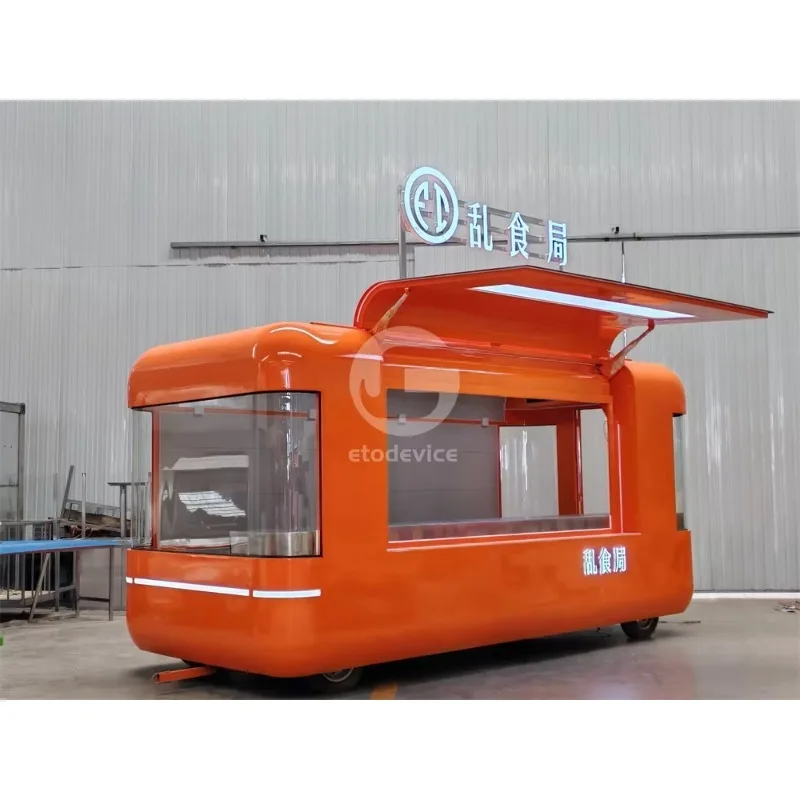Customized Red Mobile Food Truck With LED Strip & Awning, Street Vending Cart for Fast Food Coffee Ice‑Cream
