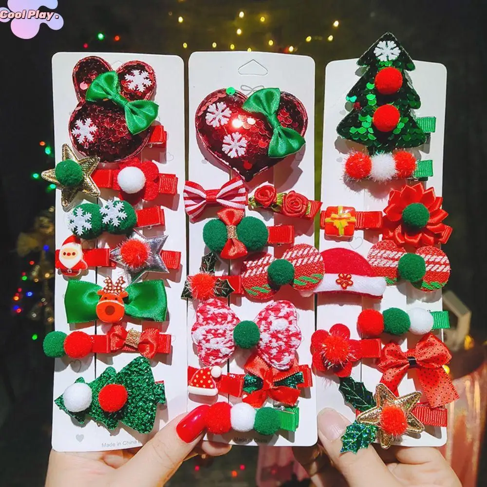 

Merry Christmas Decor Christmas Hairpin Set Deer Horn Sequin Children Antler Hair Clip Plush Duckbill Clip Santa Claus
