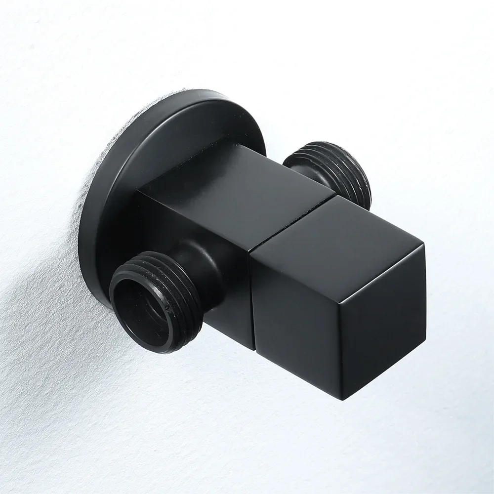 

Black Square Switch Brass Filling Valves One Input Two Output Stop Valve in-wall Installation Bathroom Washing Basin Accessories