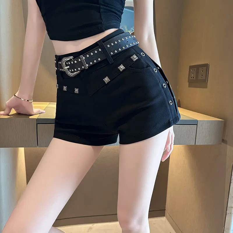 

Хлопковые черные женские шорты, спортивные сексуальные женские шорты с высокой талией, молодежные уличные летние дешевые уличные шорты, струящаяся дизайнерская одежда