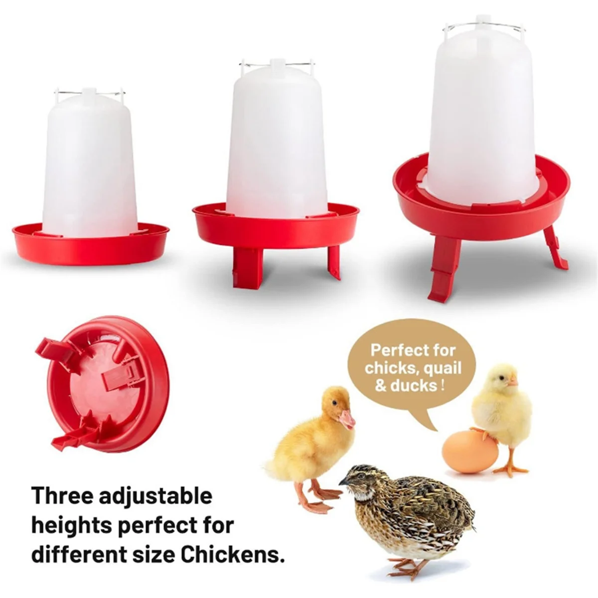 Top Filling Chick Feeder and Waterer Kit , Chick Feeder and Waterer with 3 Heights Adjustable Legs for Chicks Red