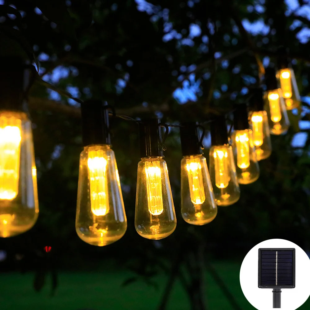 

Outdoor Solar Edison String Lights Retro Fairy Bulb 8modes Solar Hanging Patio Bulb Garden Decoration Christmas Cafe Yard Light