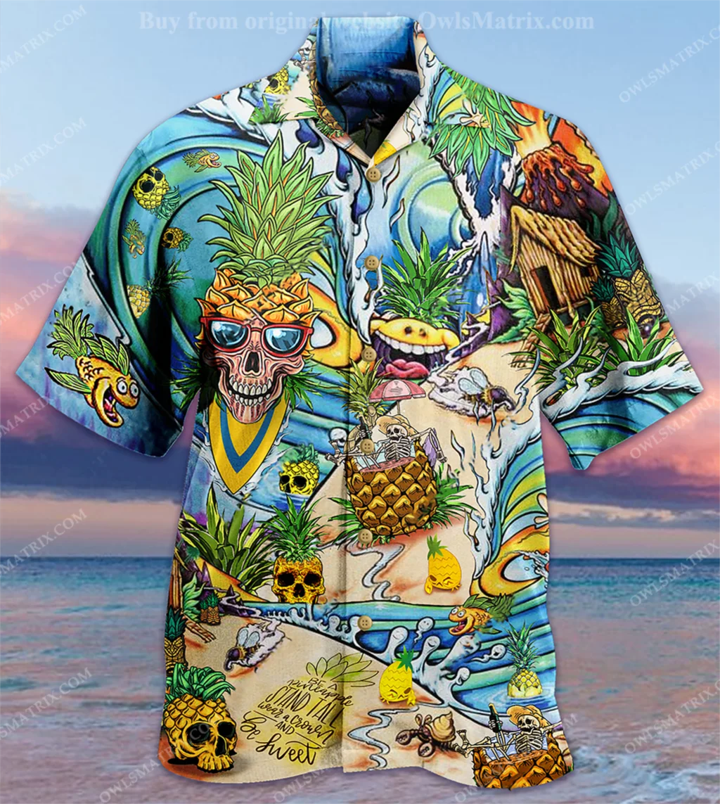 New Hawaiian Shirt Men Pineapple Skull Print Summer Casual Shirts Cool Summer Beach Vacation Hangover Top US Size