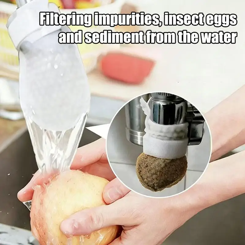 50Pcs Faucet Filter Cotton Socks with T‑Strap, Tap Water Purification Filter, Anti‑Splash Remove Sand Rust for Home Tap
