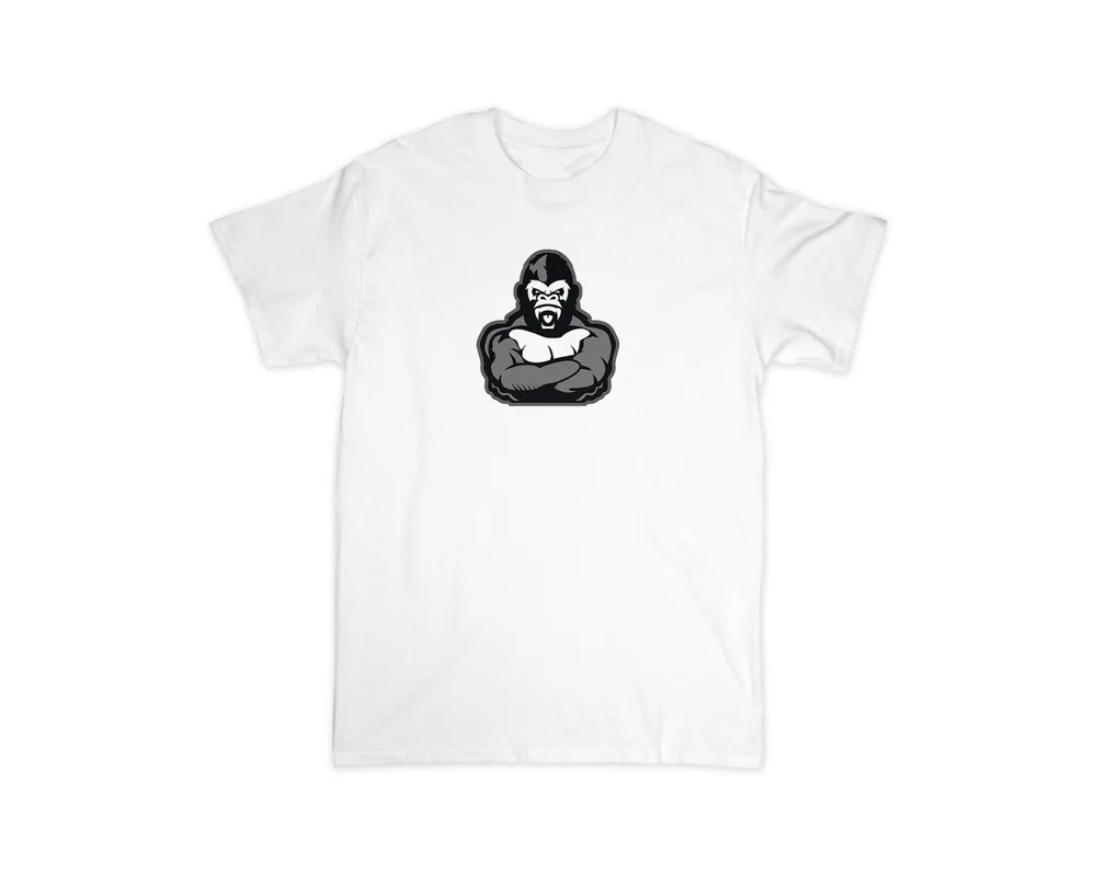 Gorilla Ape  Gym Workout Adult Unisex White Cotton Blend T-Shirt   T-shirts for Tees  tops Unisex Summer Short Sleeve