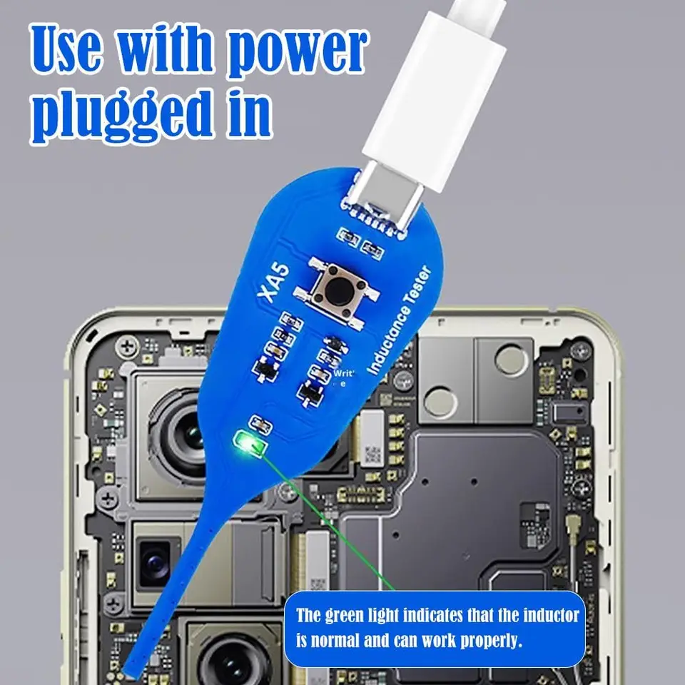 Mini probador de inductores para teléfono/PC, alimentado por Type-C, herramienta de alta precisión para prueba de bobinas en placas base con indicador LED 2
