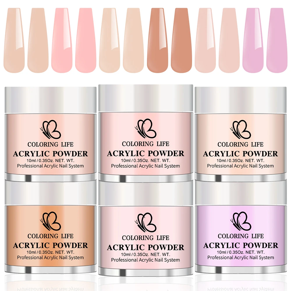 

6 Colors Nude Pink Acrylic Powder Set Carving Nail Polymer Tip Extension Crystal Powder Long-Lasting Easy To Apply Nails Decor