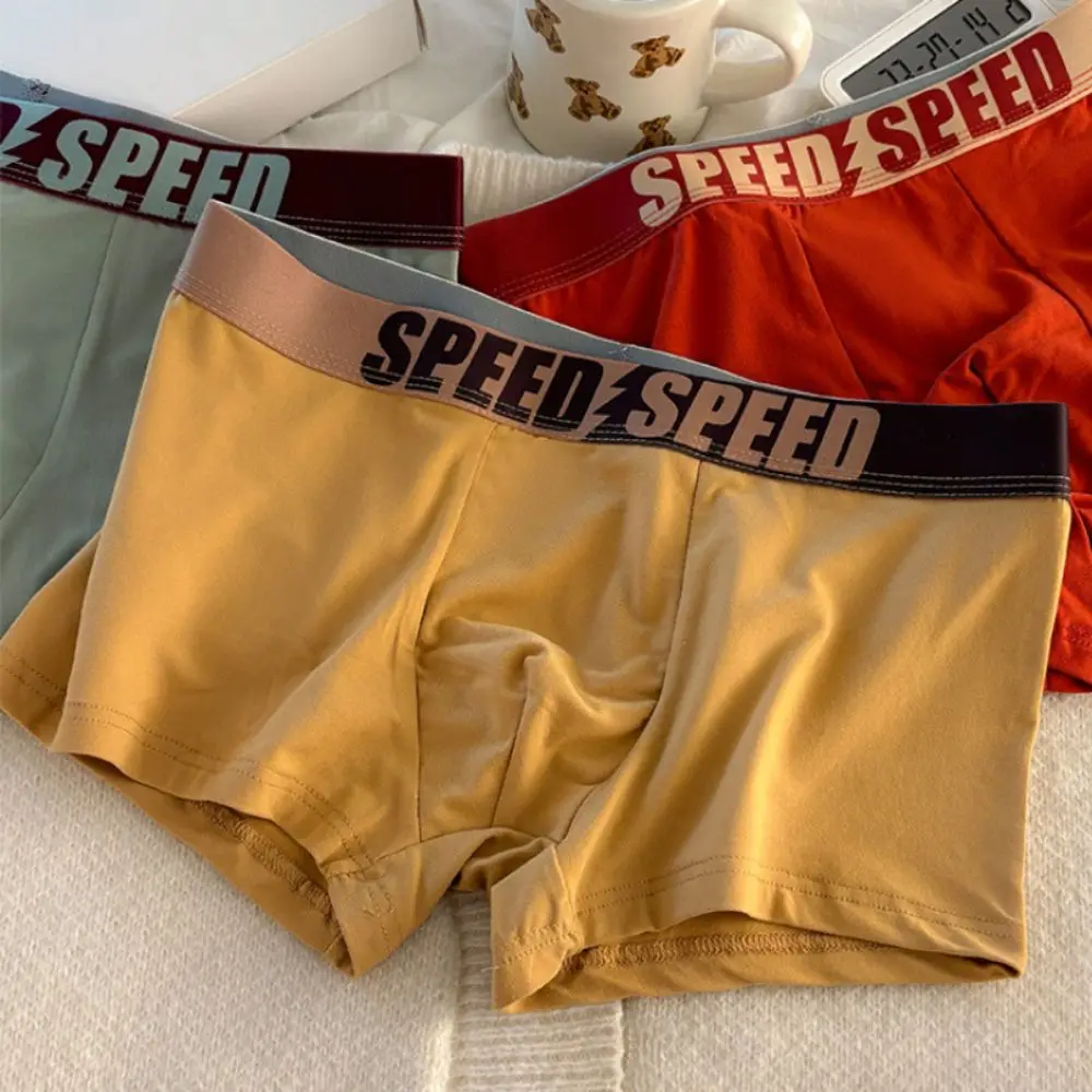 

3PCS Comfortable Plus Size Men's Boxer Briefs Mid Waist Seamless Letter Printed Panties Lingerie Elastic Shorts Underpants Male