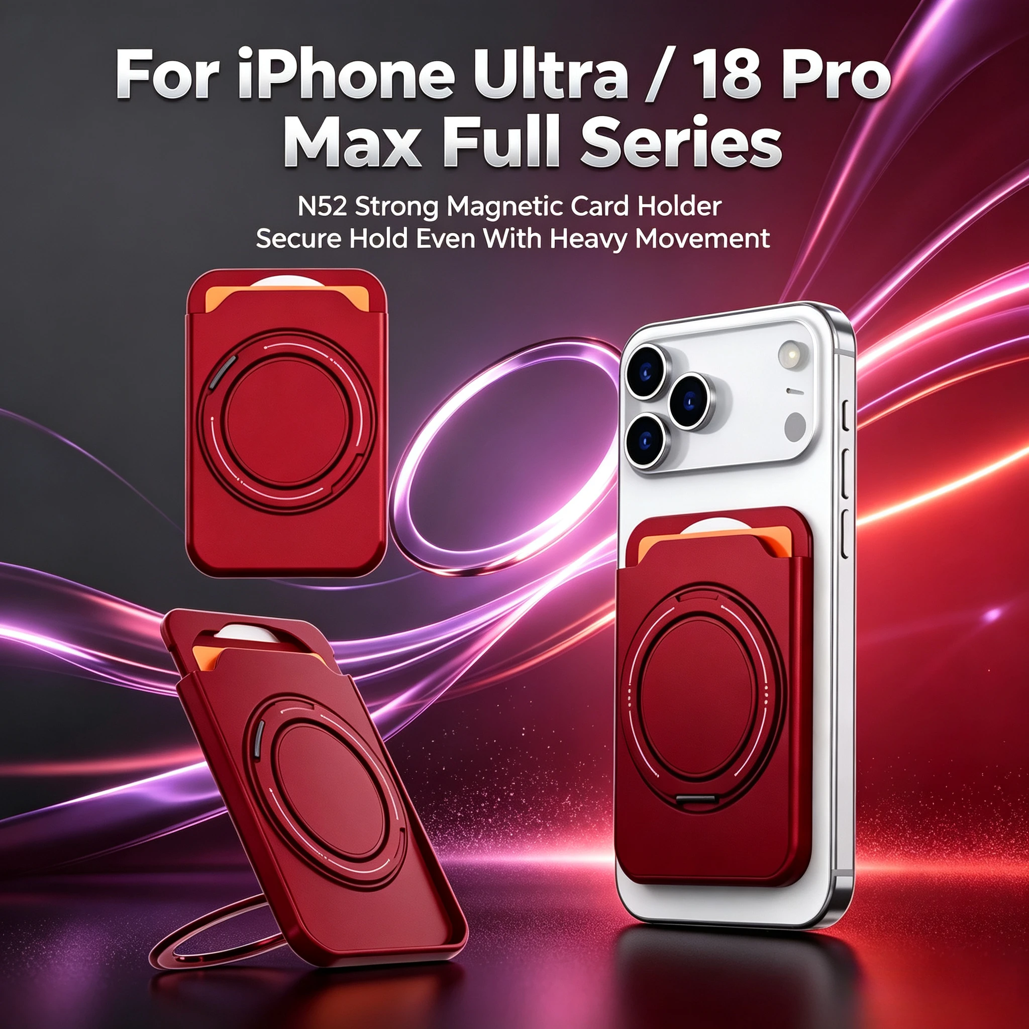 NEUER Modetrend 360° Drehbarer Ringständer für Magsafe N52 Starker Magnetischer Kartenhalter Brieftaschenhülle für iPhone Ultra 18 17 Pro Max – Detail 1