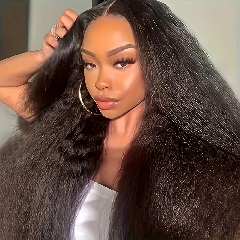 

Kinky StraightHuman Hair Wig with a 13X4 Lace Front, fashion hairstylemusic festivals, wigs for parties and casual wear